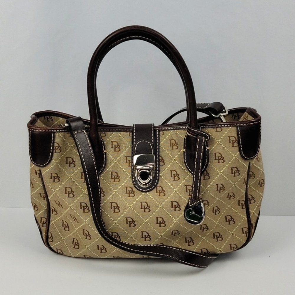 Dooney and Bourke Tan Signature Canvas and Leather Crossbody Bag
